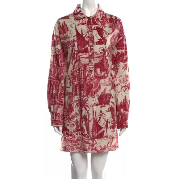 Libertine Red Cream Toile De Nantes Print Half-Button Long Sleeve Tunic L / XL0 - Picture 1 of 11